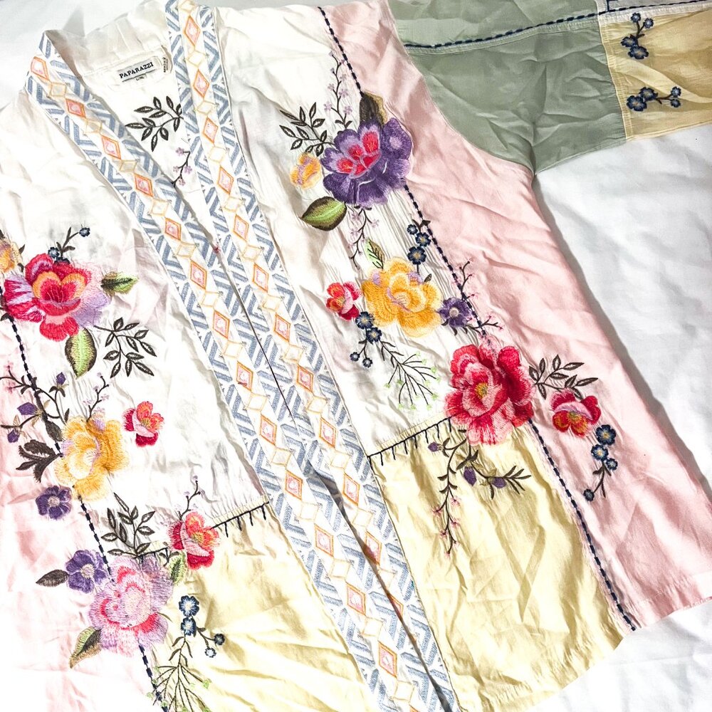 Paparazzi vintage embroidered kimono johnny style floral size Large/ Extra Large - Picture 3 of 10